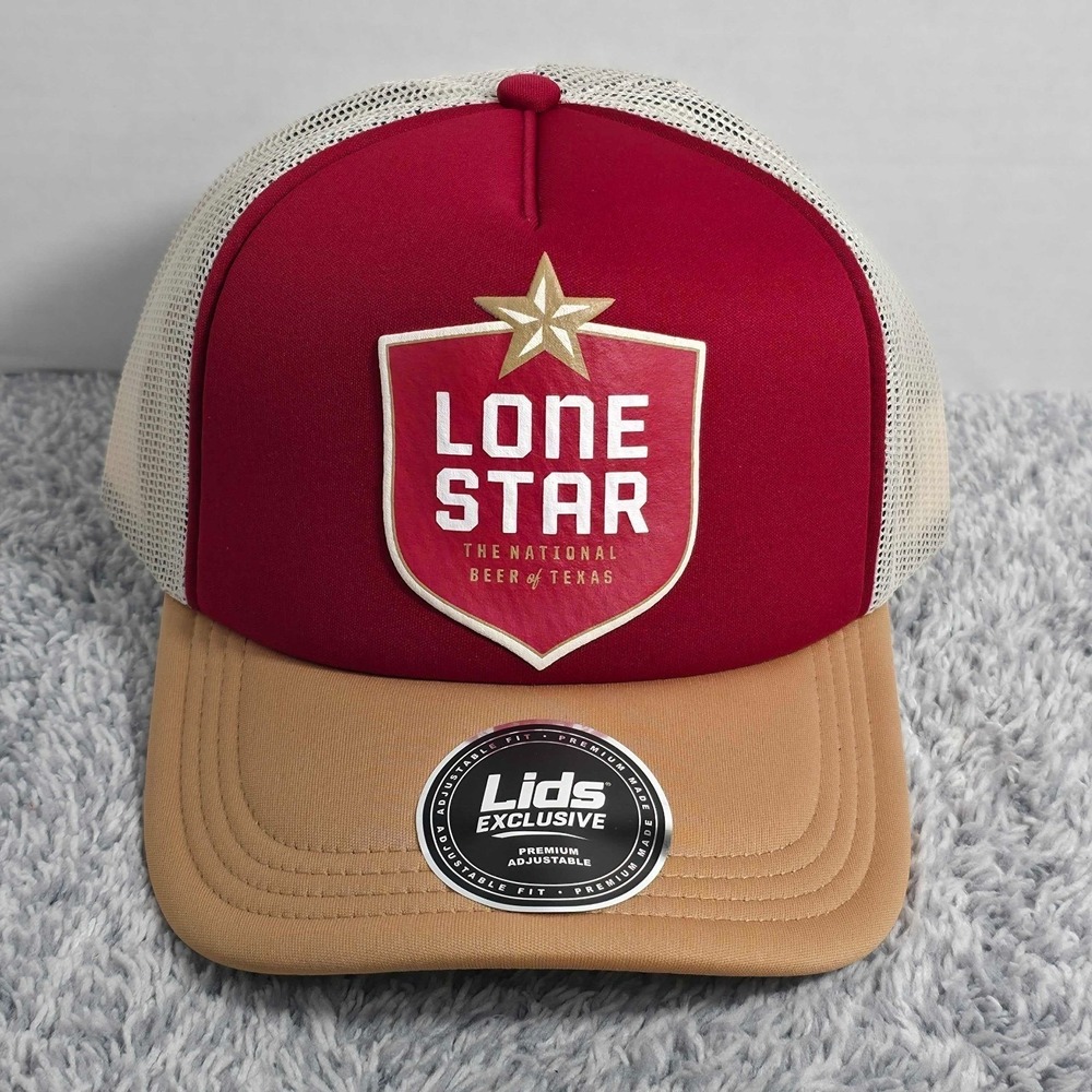 Lone Star Beer Foam Trucker Mesh Snapback Adjustable Cap Hat Red Tan White NWT